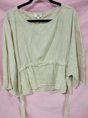 P CILL LINEN WAIST TIE TAN TOP - Med Large